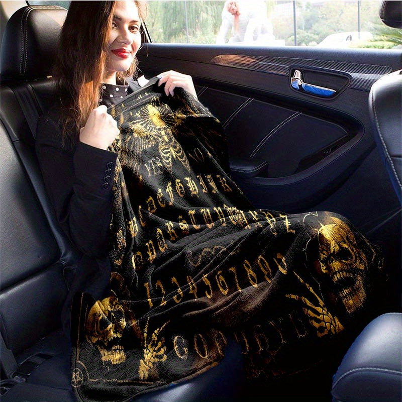 Ouija Board Design Flannel Throw Blanket, Soft Polyester Fiber, Decorative Sofa Couch Picnic Blanket, Lightweight Warm Bed Cover for Living Room Bedroom, Polyester 100%, Large Size Available