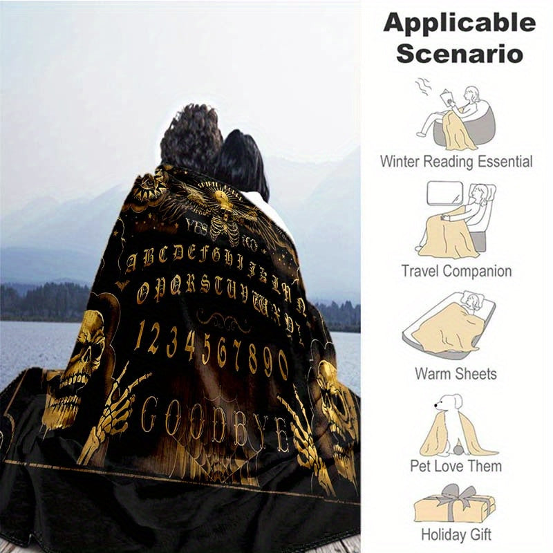 Ouija Board Design Flannel Throw Blanket, Soft Polyester Fiber, Decorative Sofa Couch Picnic Blanket, Lightweight Warm Bed Cover for Living Room Bedroom, Polyester 100%, Large Size Available