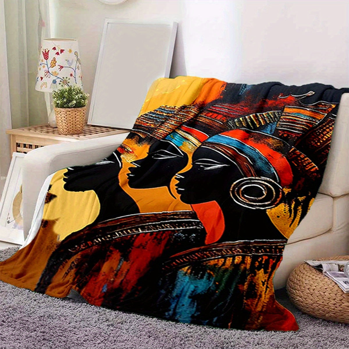 Soft & Cozy African Woman 3D Print Flannel Throw Blanket - Perfect For Sofa, Bed, Picnic, And Car Naps Lootquake LLC
