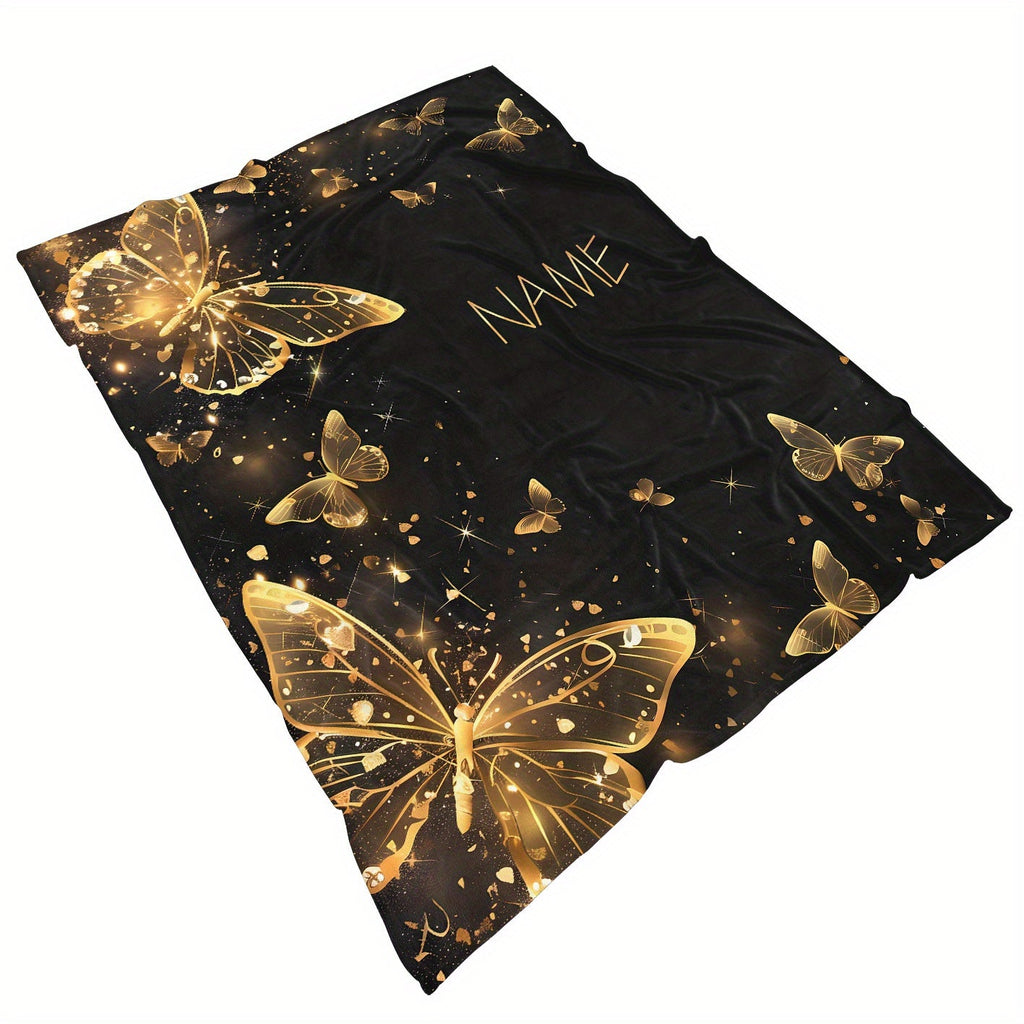 1pc Custom Name Blanket, Butterfly Personalization Lightweight Throw Blanket For Sofa, Bed, Travel, Camping, Living Room, Office, Couch, Chair, And Bed - Digital Printing Soft And Warm Flannel Fabric Blanket Lootquake LLC