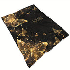 1pc Custom Name Blanket, Butterfly Personalization Lightweight Throw Blanket For Sofa, Bed, Travel, Camping, Living Room, Office, Couch, Chair, And Bed - Digital Printing Soft And Warm Flannel Fabric Blanket Lootquake LLC
