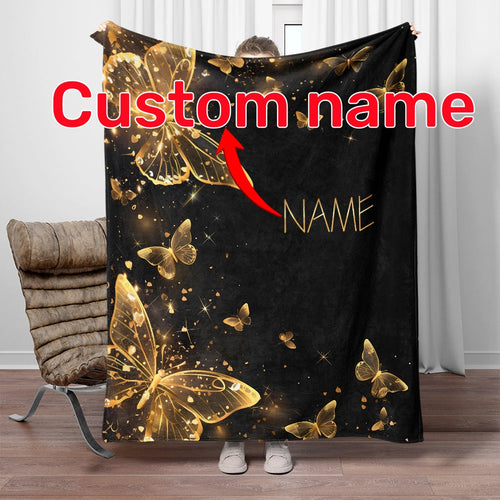 1pc Custom Name Blanket, Butterfly Personalization Lightweight Throw Blanket For Sofa, Bed, Travel, Camping, Living Room, Office, Couch, Chair, And Bed - Digital Printing Soft And Warm Flannel Fabric Blanket Lootquake LLC