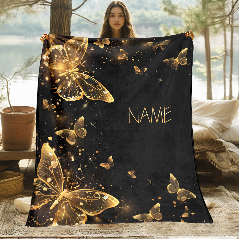 1pc Custom Name Blanket, Butterfly Personalization Lightweight Throw Blanket For Sofa, Bed, Travel, Camping, Living Room, Office, Couch, Chair, And Bed - Digital Printing Soft And Warm Flannel Fabric Blanket Lootquake LLC