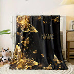 1pc Custom Name Blanket, Butterfly Personalization Lightweight Throw Blanket For Sofa, Bed, Travel, Camping, Living Room, Office, Couch, Chair, And Bed - Digital Printing Soft And Warm Flannel Fabric Blanket Lootquake LLC