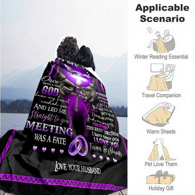 To My Wife Love Blanket - Faith & Devotion Themed Polyester Flannel, 100% Polyester, Large Size, Machine Washable, Multi-Purpose Sheet for Picnic, Travel, Anniversary Gift from Husband Lootquake LLC
