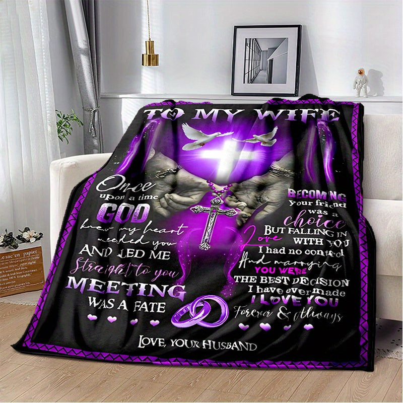 To My Wife Love Blanket - Faith & Devotion Themed Polyester Flannel, 100% Polyester, Large Size, Machine Washable, Multi-Purpose Sheet for Picnic, Travel, Anniversary Gift from Husband Lootquake LLC