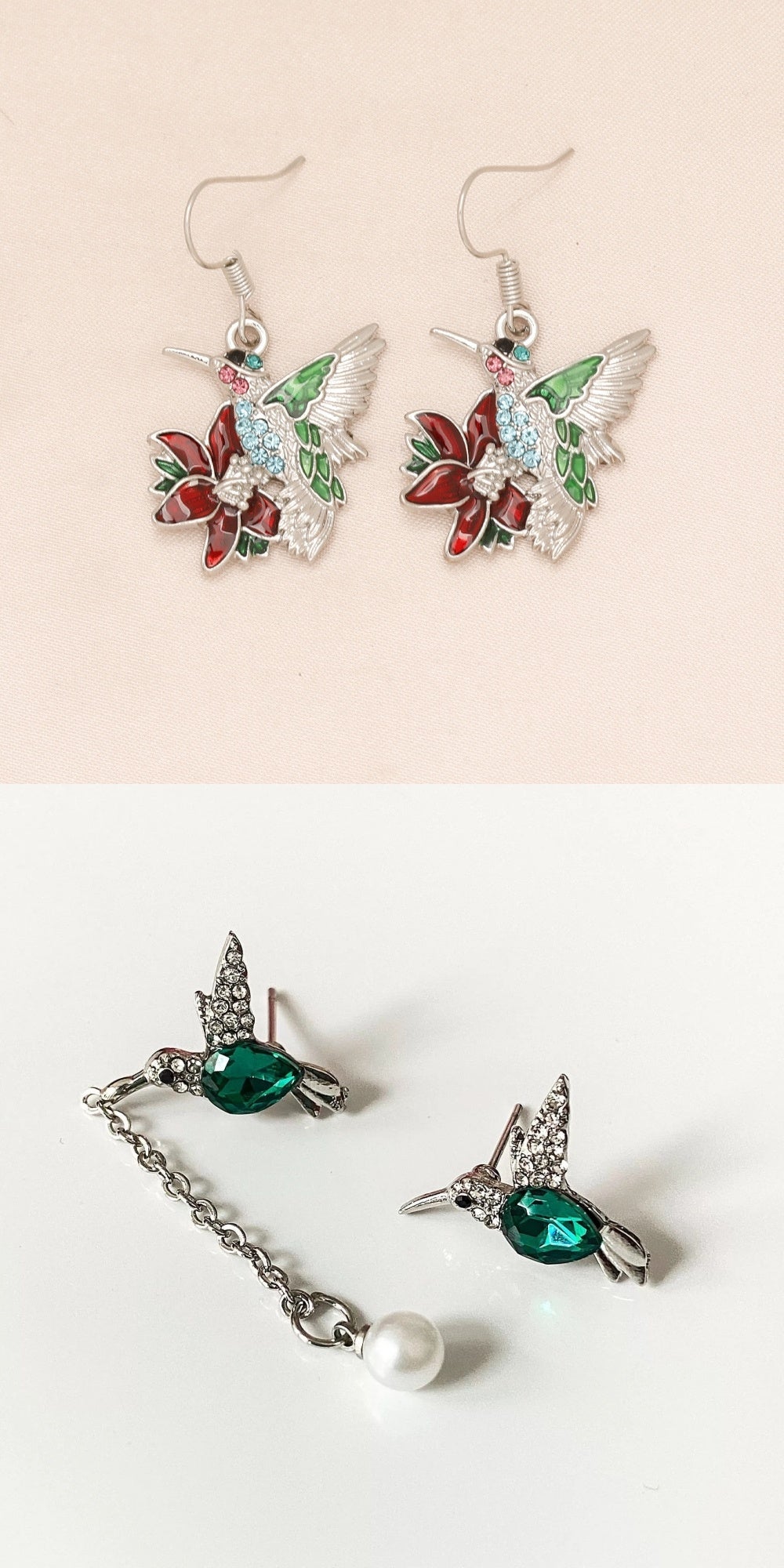 Colorful Hummingbird Full Diamond Pendant Earrings Pi-Mart