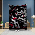 Retro Cassette Tape Design Soft Polyester Square Blanket for Sofa, Bed, Picnic, and Office Use - Comfortable and Cozy Art Print Throw Blanket Lootquake LLC