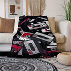Retro Cassette Tape Design Soft Polyester Square Blanket for Sofa, Bed, Picnic, and Office Use - Comfortable and Cozy Art Print Throw Blanket Lootquake LLC