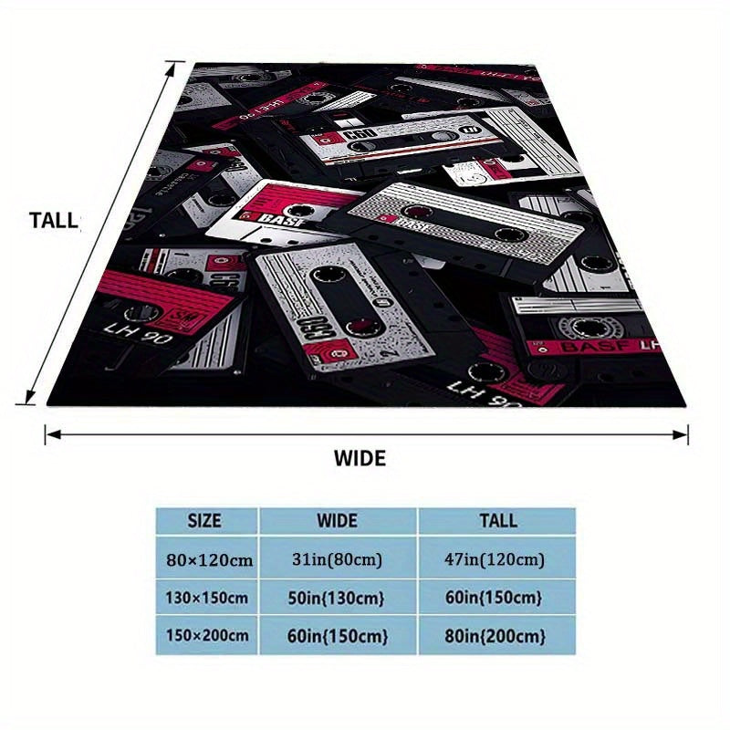 Retro Cassette Tape Design Soft Polyester Square Blanket for Sofa, Bed, Picnic, and Office Use - Comfortable and Cozy Art Print Throw Blanket Lootquake LLC