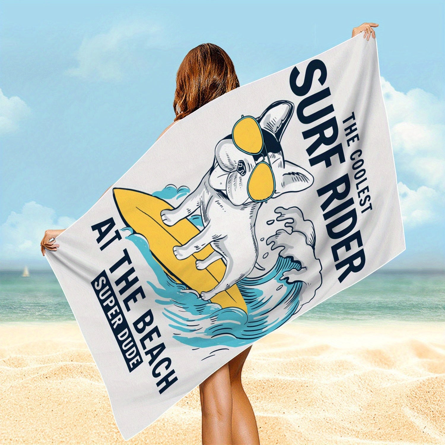 1pc Surfing Dog Beach Towel, Super Absorbent & Quick-drying Swimming Towel, Lightweight & Soft Beach Blanket, Suitable For Beach Swimming Outdoor Camping Travel, Ideal Beach Essentials