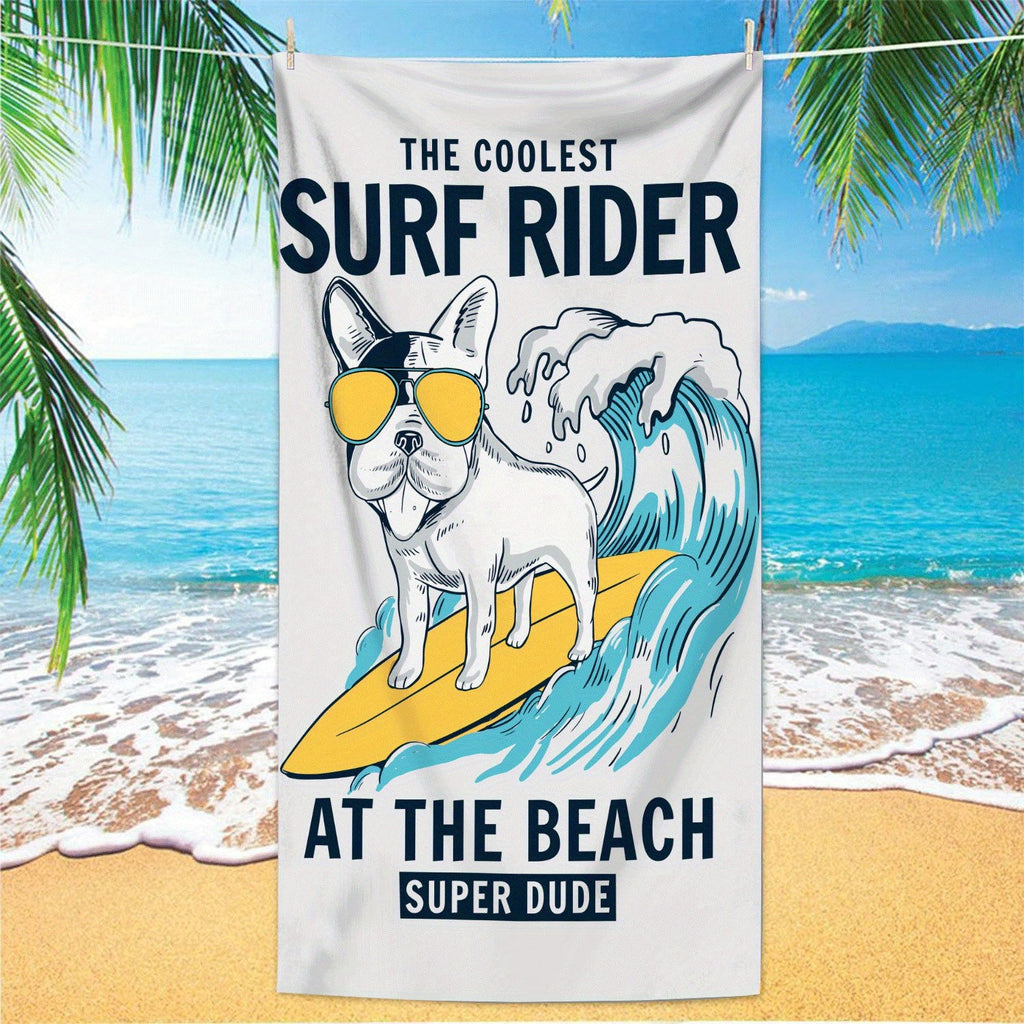 1pc Surfing Dog Beach Towel, Super Absorbent & Quick-drying Swimming Towel, Lightweight & Soft Beach Blanket, Suitable For Beach Swimming Outdoor Camping Travel, Ideal Beach Essentials
