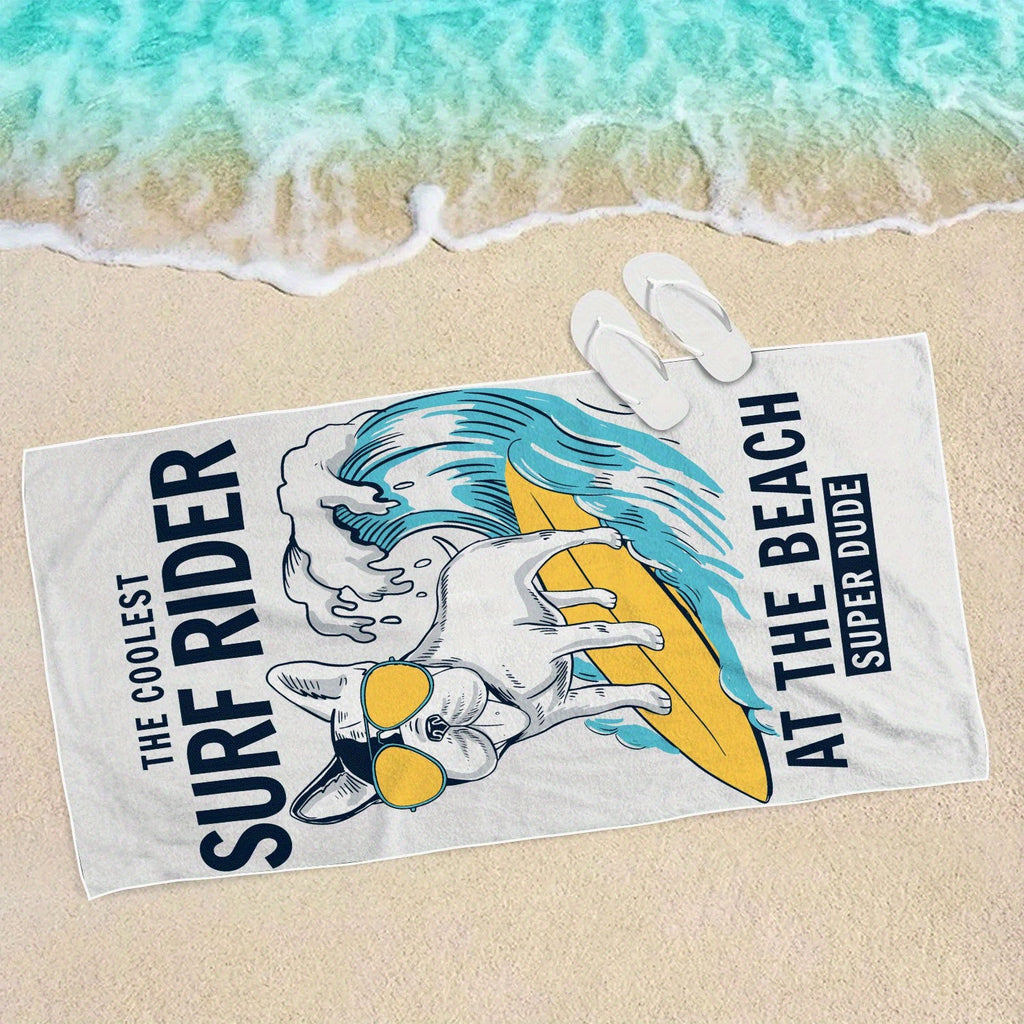 1pc Surfing Dog Beach Towel, Super Absorbent & Quick-drying Swimming Towel, Lightweight & Soft Beach Blanket, Suitable For Beach Swimming Outdoor Camping Travel, Ideal Beach Essentials