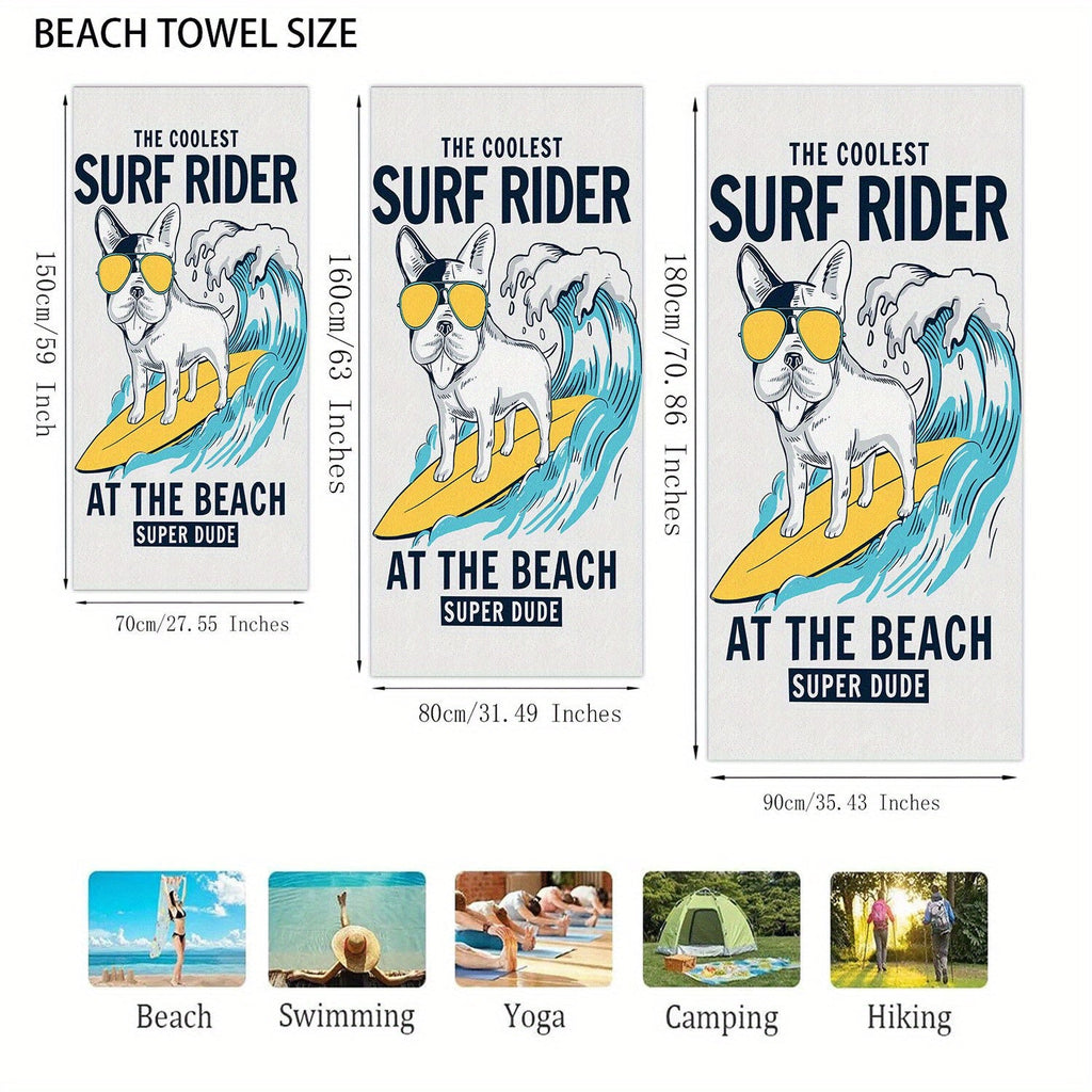 1pc Surfing Dog Beach Towel, Super Absorbent & Quick-drying Swimming Towel, Lightweight & Soft Beach Blanket, Suitable For Beach Swimming Outdoor Camping Travel, Ideal Beach Essentials