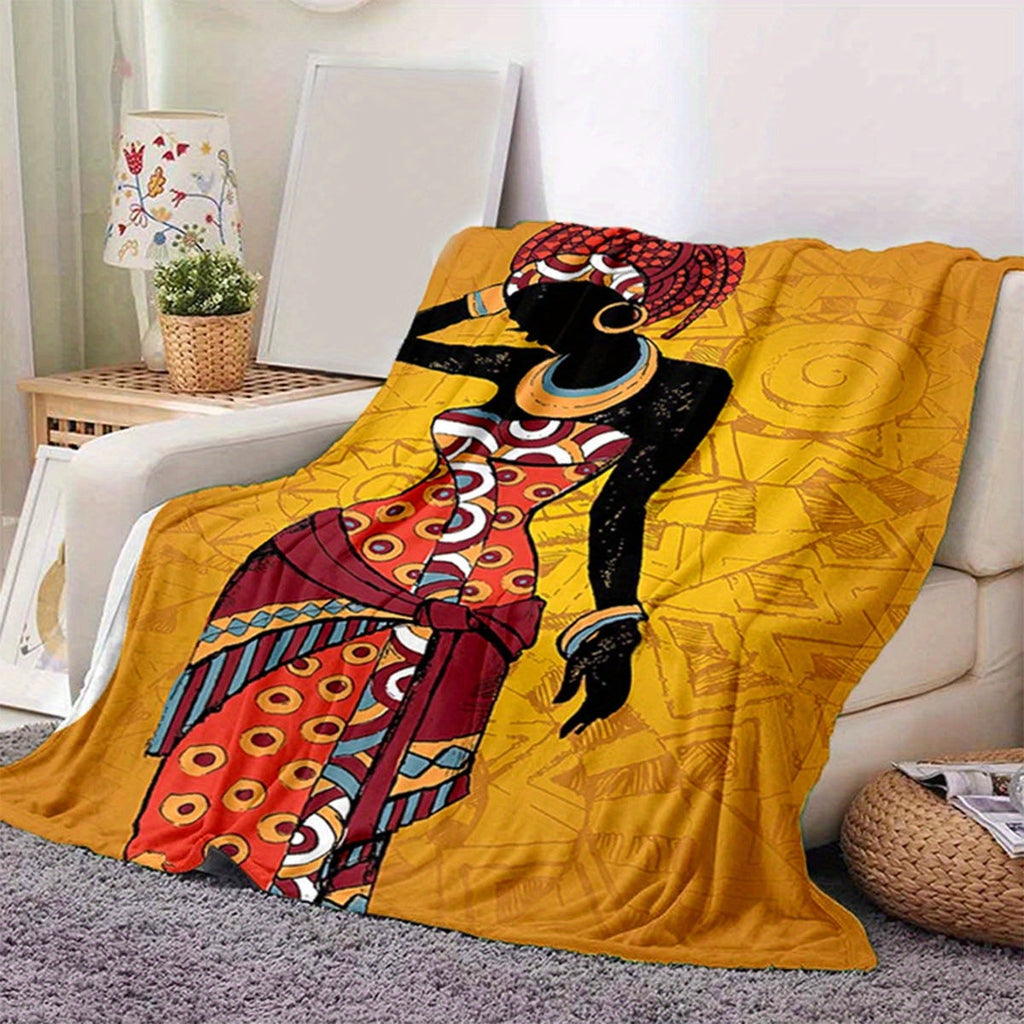 African Girl Luxury Flannel Throw Blanket - Velvety Soft, 100% Premium Polyester, Oversized for Living Room, Bedroom, Sofa, Couch & Car - Durable Chair Cover and Stylish Picnic Decor