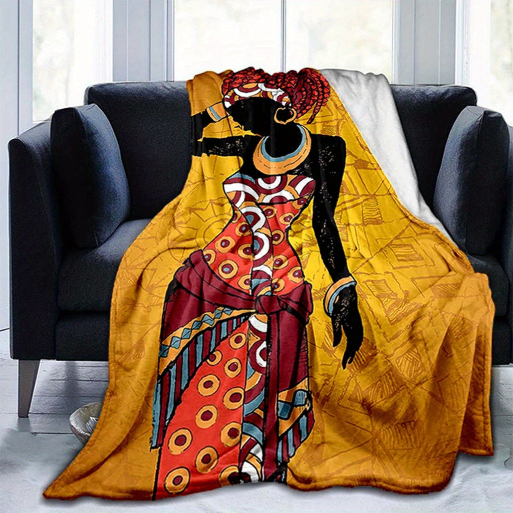 African Girl Luxury Flannel Throw Blanket - Velvety Soft, 100% Premium Polyester, Oversized for Living Room, Bedroom, Sofa, Couch & Car - Durable Chair Cover and Stylish Picnic Decor