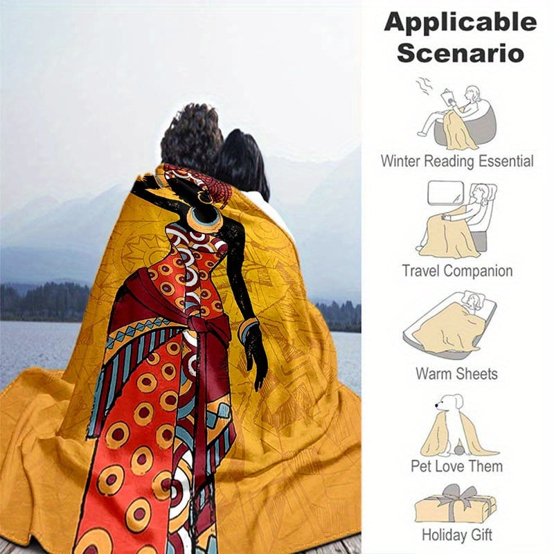 African Girl Luxury Flannel Throw Blanket - Velvety Soft, 100% Premium Polyester, Oversized for Living Room, Bedroom, Sofa, Couch & Car - Durable Chair Cover and Stylish Picnic Decor
