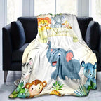 1pc Custom Your Name Blanket, Personalized Cute Elephant Animals Pattern Text Blanket, Outdoor Travel Leisure Four Seasons Nap Blanket, For Anniversary Gift