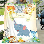 1pc Custom Your Name Blanket, Personalized Cute Elephant Animals Pattern Text Blanket, Outdoor Travel Leisure Four Seasons Nap Blanket, For Anniversary Gift