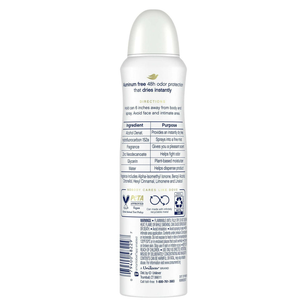 Dove 0% Aluminum Women's Deodorant Spray, Rose Petals, 4 oz EasyOptionXY LLC