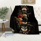 Cozy Floral Moon Divination Throw Blanket - Soft, Warm & Versatile for Couch, Bed, Sofa | All-Season Polyester Blanket Perfect for Travel & Outdoor Leisure