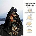 Cozy Floral Moon Divination Throw Blanket - Soft, Warm & Versatile for Couch, Bed, Sofa | All-Season Polyester Blanket Perfect for Travel & Outdoor Leisure