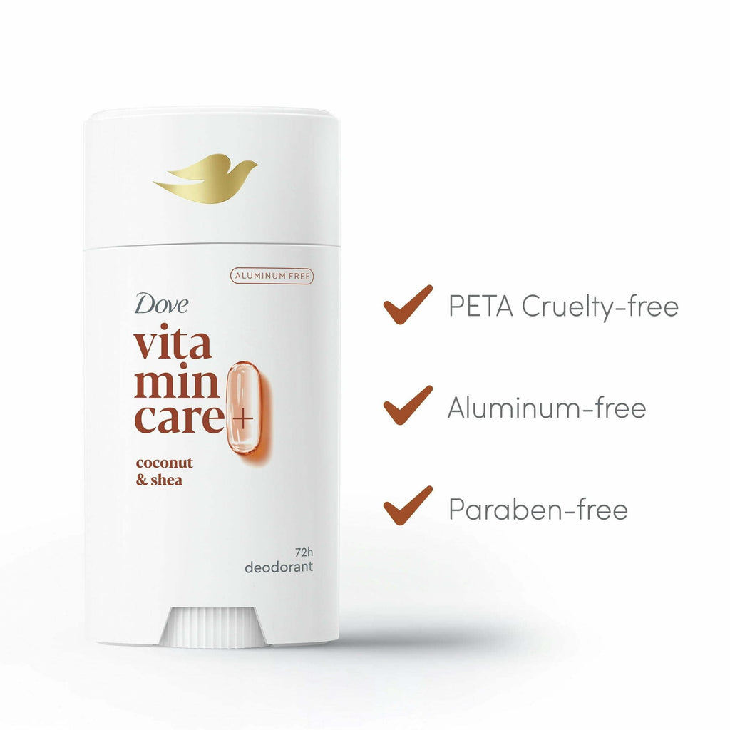 Dove VitaminCare+ Long Lasting Deodorant Stick for Women, Coconut & Shea Butter, Aluminum Free, 2.6 oz