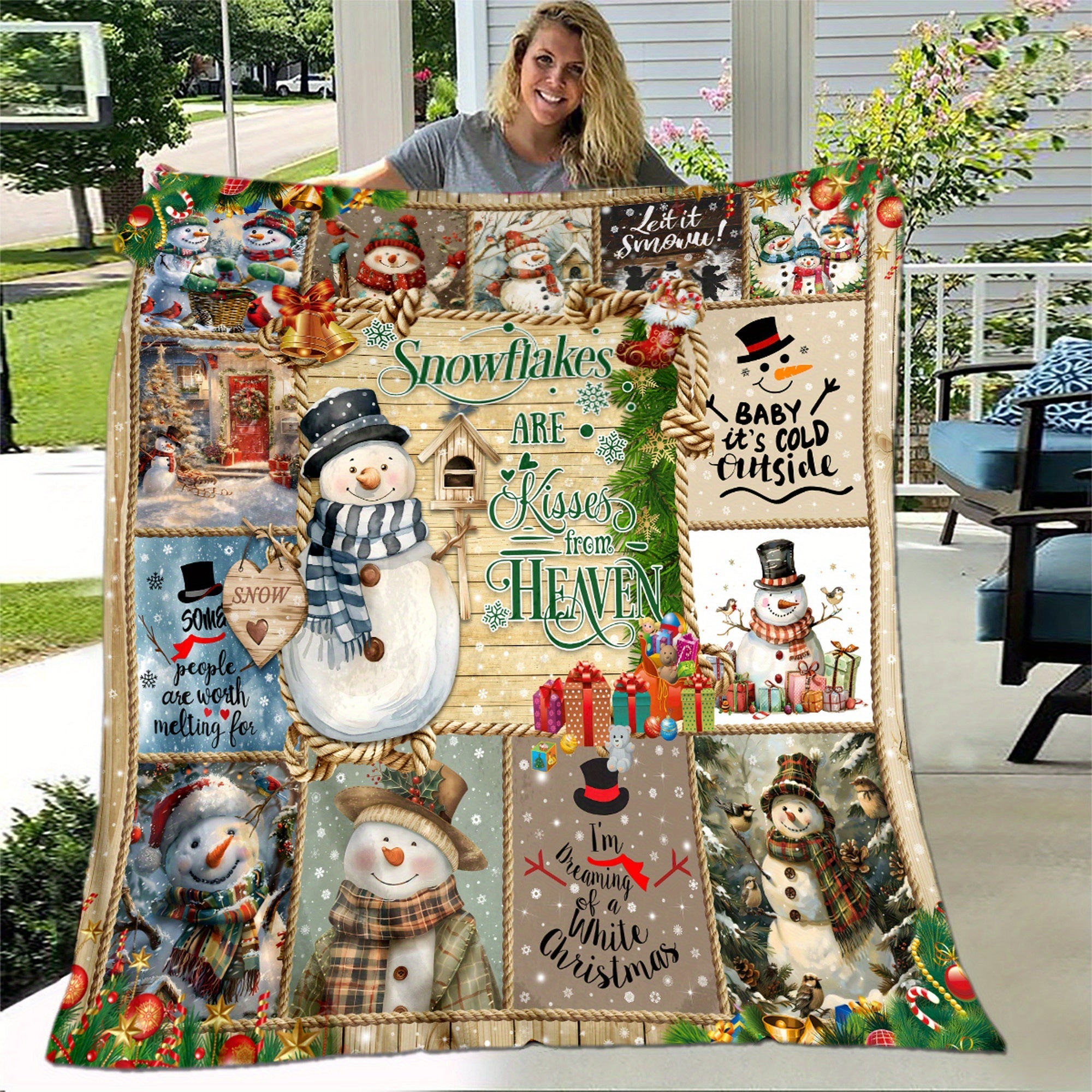[Hot Selling] Cozy Snowman Christmas Blanket - Soft, Durable Polyester with 3D Printed Design - Perfect for Bed, Sofa, Camping & Travel - Available in Multiple Sizes Lootquake LLC