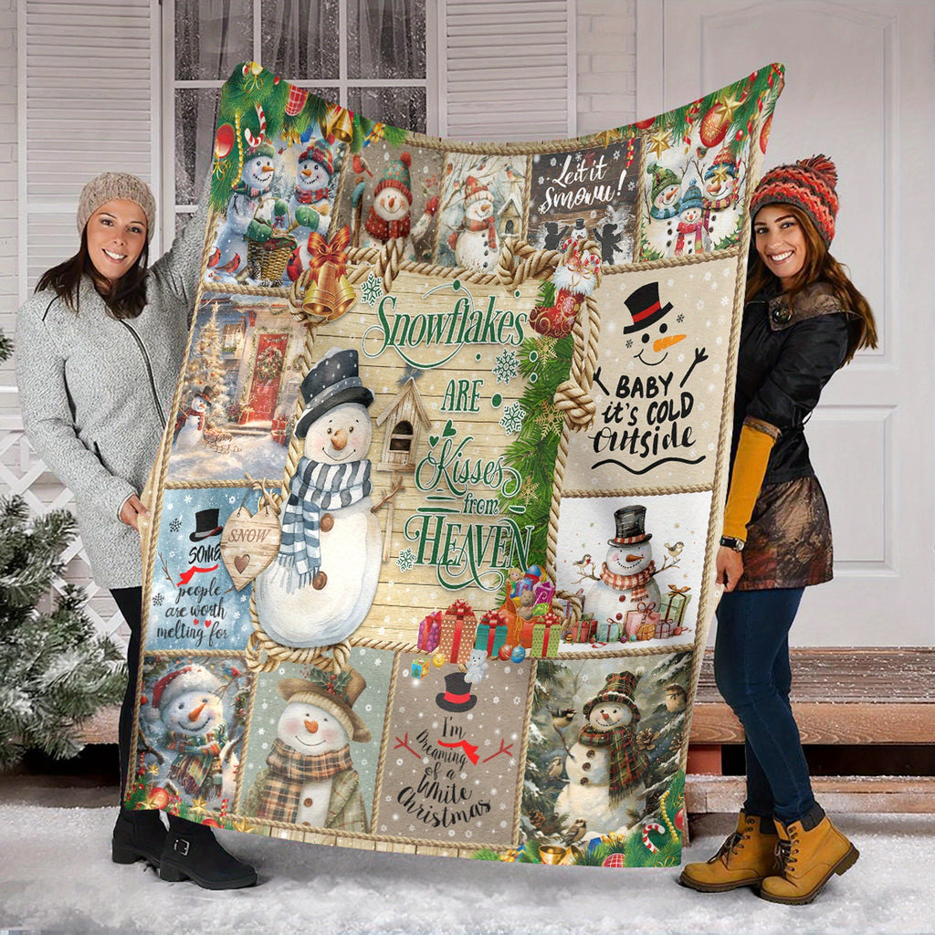 [Hot Selling] Cozy Snowman Christmas Blanket - Soft, Durable Polyester with 3D Printed Design - Perfect for Bed, Sofa, Camping & Travel - Available in Multiple Sizes Lootquake LLC