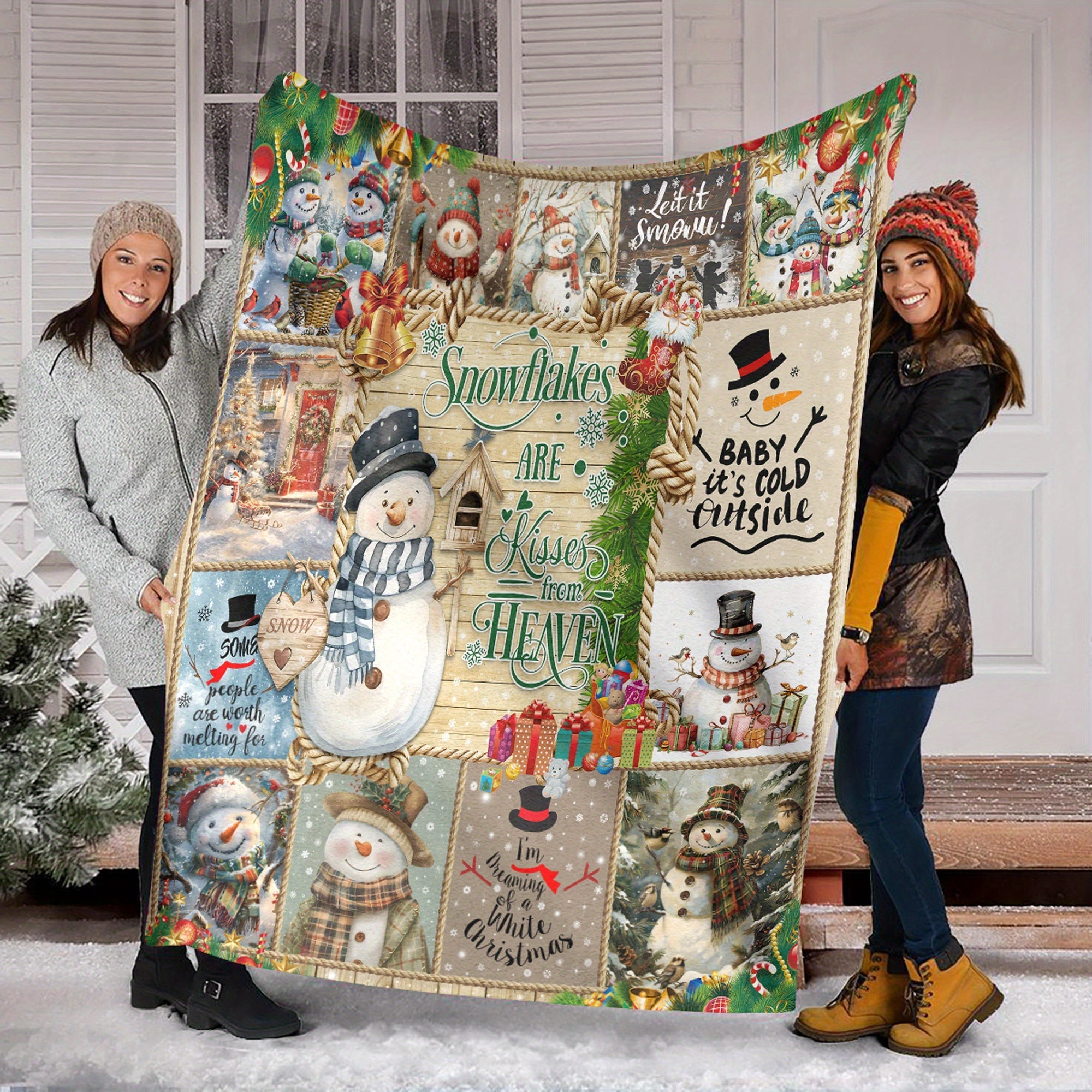 [Hot Selling] Cozy Snowman Christmas Blanket - Soft, Durable Polyester with 3D Printed Design - Perfect for Bed, Sofa, Camping & Travel - Available in Multiple Sizes Lootquake LLC