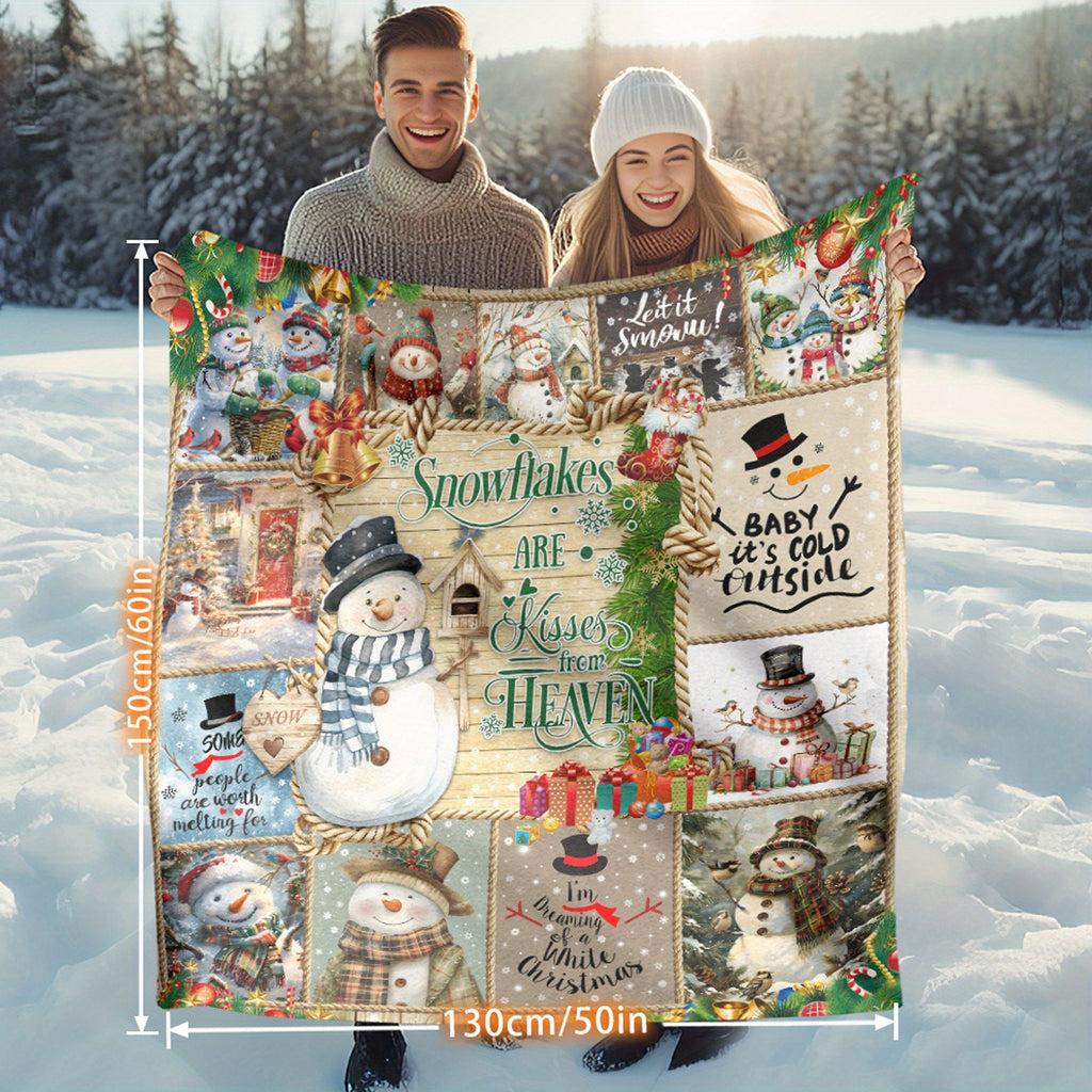 [Hot Selling] Cozy Snowman Christmas Blanket - Soft, Durable Polyester with 3D Printed Design - Perfect for Bed, Sofa, Camping & Travel - Available in Multiple Sizes Lootquake LLC
