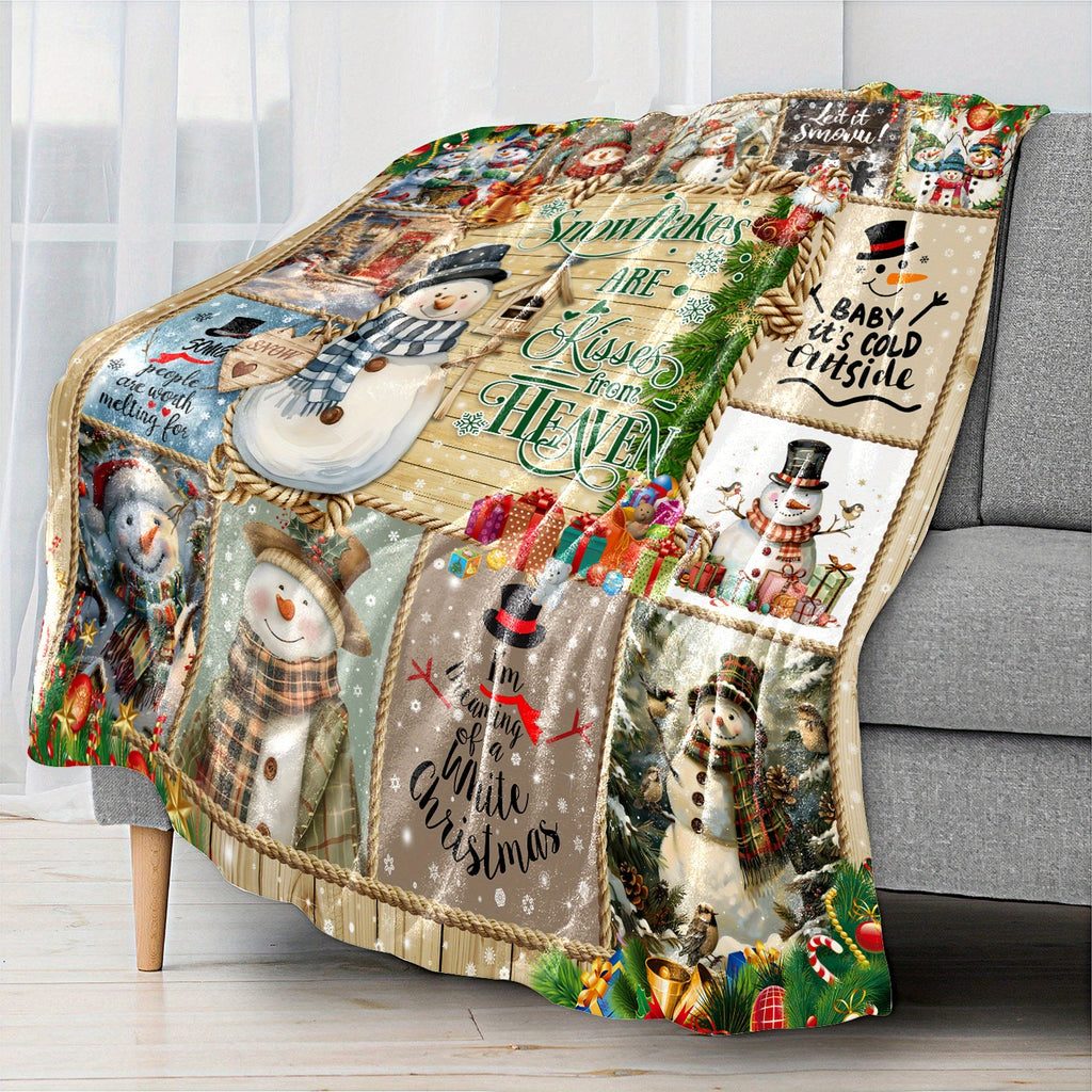 [Hot Selling] Cozy Snowman Christmas Blanket - Soft, Durable Polyester with 3D Printed Design - Perfect for Bed, Sofa, Camping & Travel - Available in Multiple Sizes Lootquake LLC