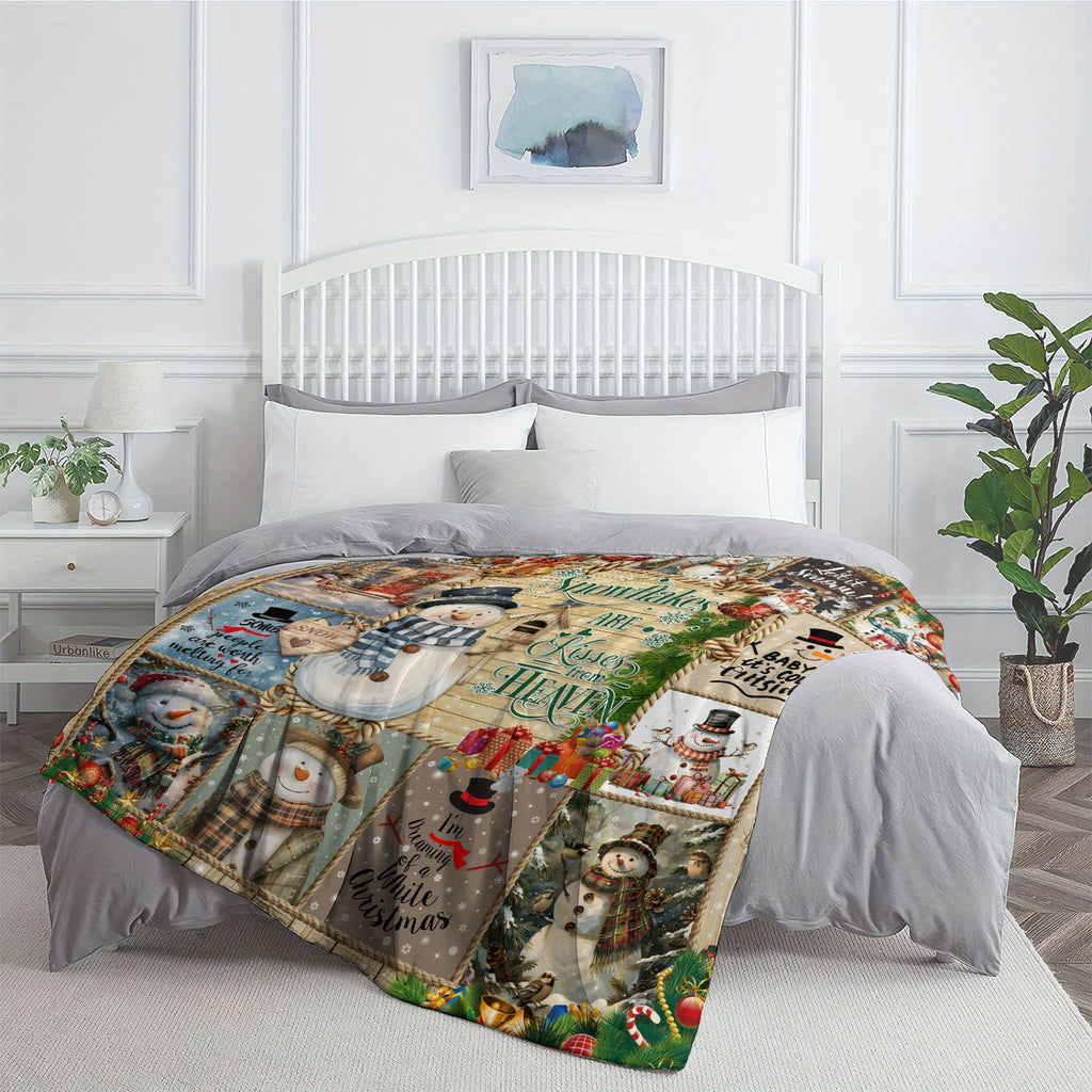 [Hot Selling] Cozy Snowman Christmas Blanket - Soft, Durable Polyester with 3D Printed Design - Perfect for Bed, Sofa, Camping & Travel - Available in Multiple Sizes Lootquake LLC