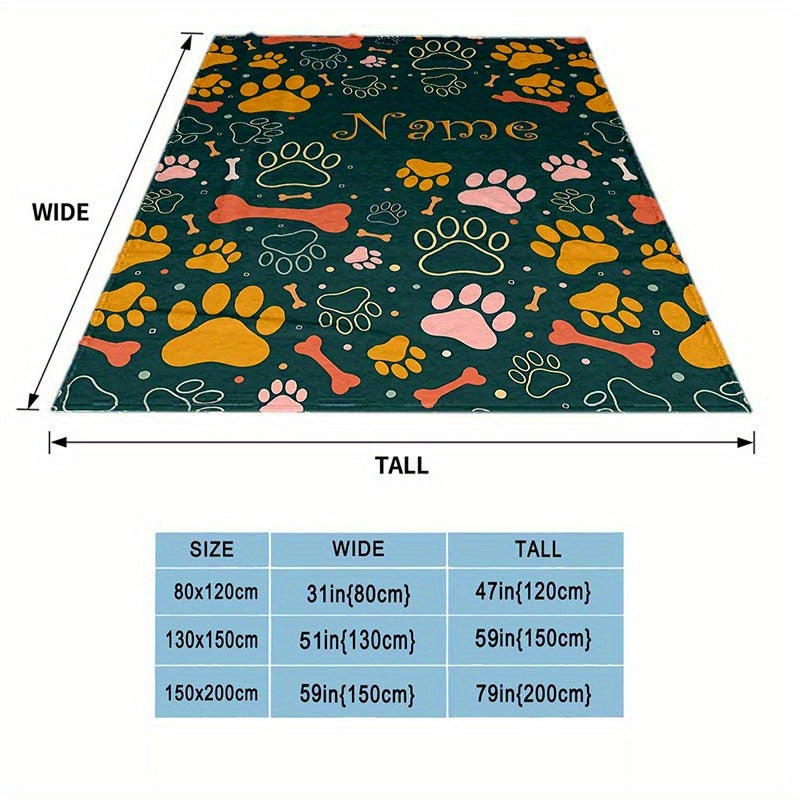 Personalized Dog Paw Pattern Blanket with Custom Name - Polyester Fiber, Chunky Knit Weave, Machine Washable, All-Season Travel & Nap Blanket - Ideal Anniversary Gift Lootquake LLC