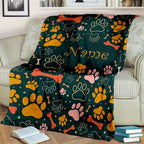 Personalized Dog Paw Pattern Blanket with Custom Name - Polyester Fiber, Chunky Knit Weave, Machine Washable, All-Season Travel & Nap Blanket - Ideal Anniversary Gift Lootquake LLC
