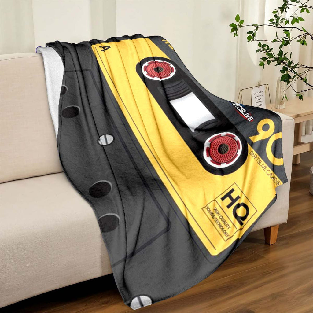 Retro Cassette Tape Design Throw Blanket - 100% Polyester, Soft Plush Nap Blanket for Couch, Sofa, Bed, Office, and Travel - Versatile Gift Blanket for All Seasons - Large Size with Area Over 2.16m² and Long Side Over 70.87i