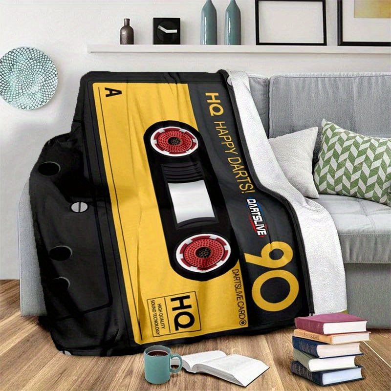 Retro Cassette Tape Design Throw Blanket - 100% Polyester, Soft Plush Nap Blanket for Couch, Sofa, Bed, Office, and Travel - Versatile Gift Blanket for All Seasons - Large Size with Area Over 2.16m² and Long Side Over 70.87i