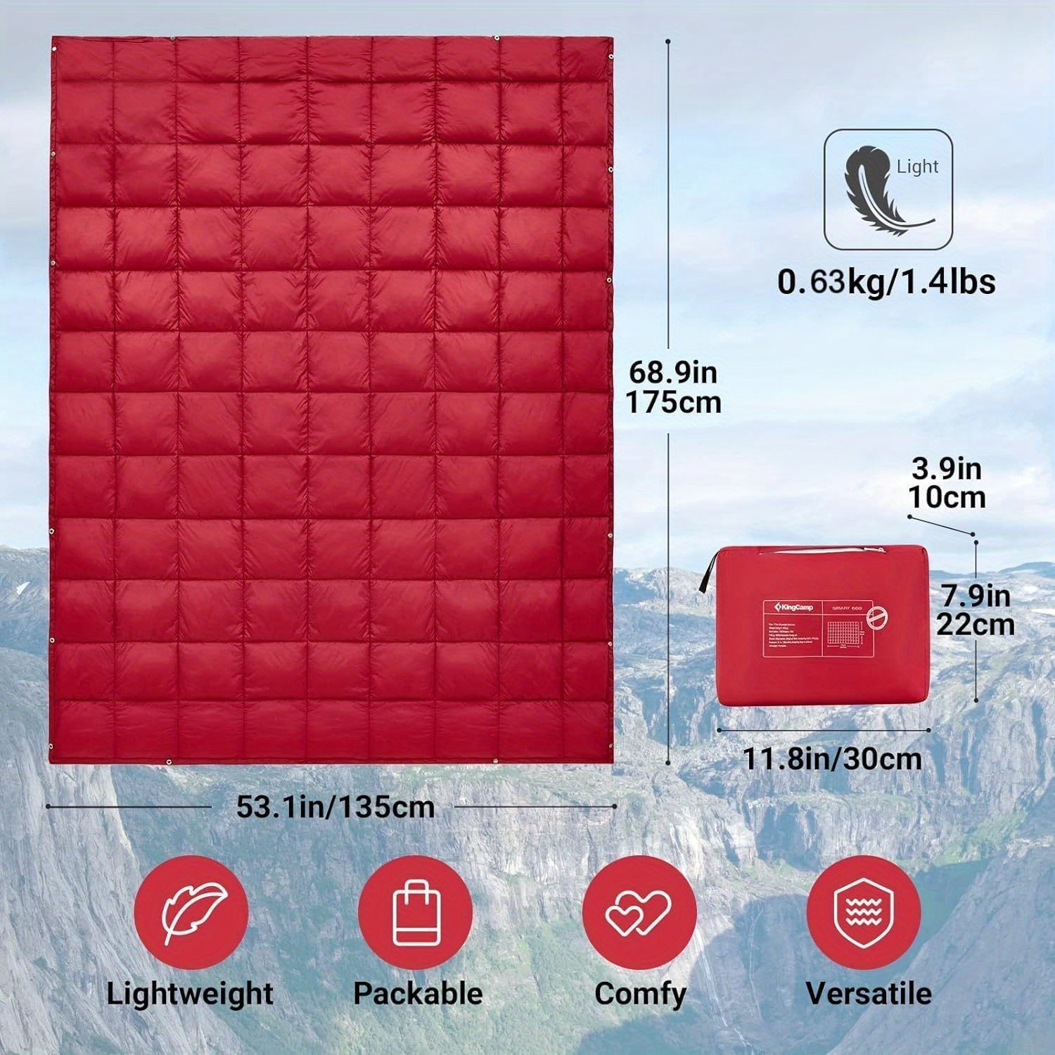 Kingcamp Red Foldable Blanket, down Alternative Fluffy Cold Weather Lightweight Warm Compact Waterproof Wearable Blanket, Suitable for Travel, Outdoor, Hiking, Backpacking, Stadium, Plane, Camping.. Lootquake LLC
