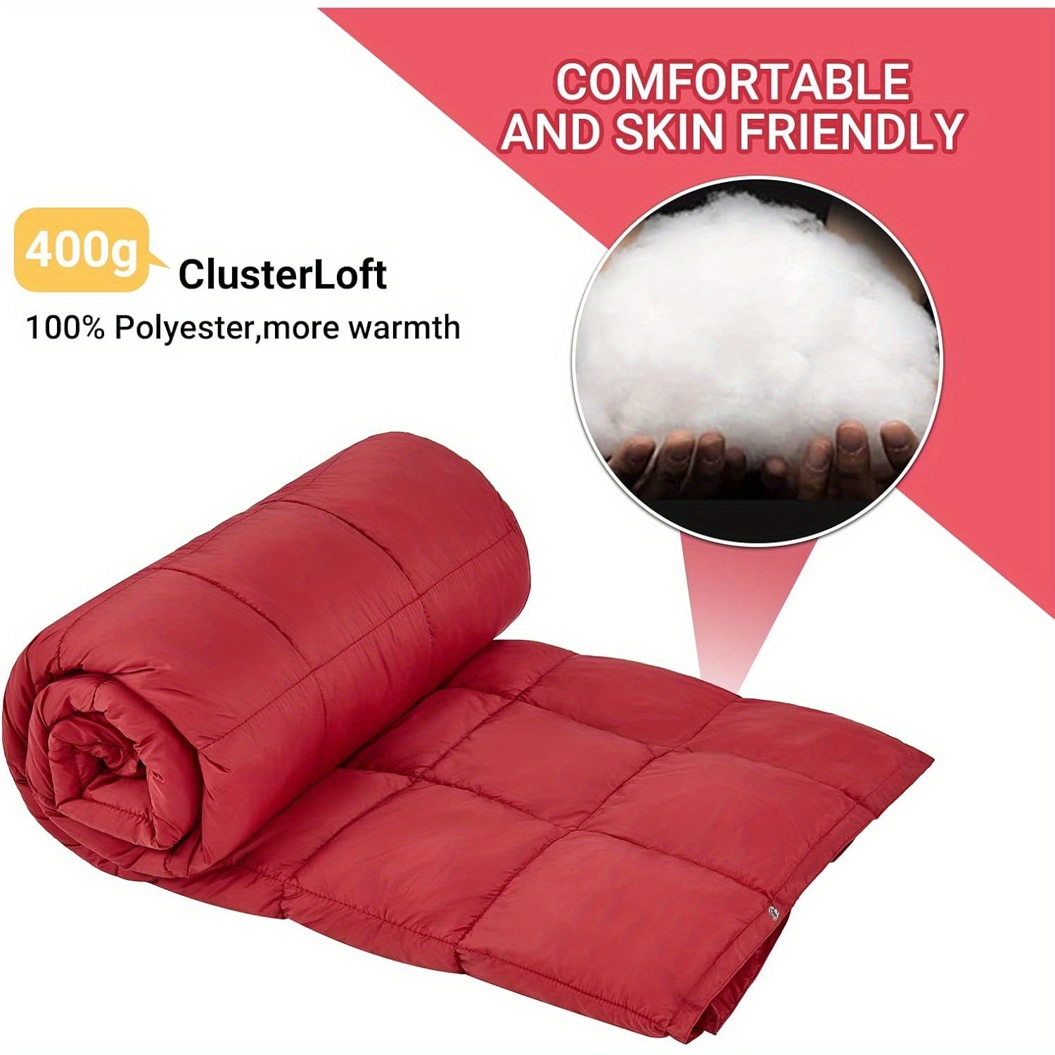Kingcamp Red Foldable Blanket, down Alternative Fluffy Cold Weather Lightweight Warm Compact Waterproof Wearable Blanket, Suitable for Travel, Outdoor, Hiking, Backpacking, Stadium, Plane, Camping.. Lootquake LLC