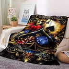 Retro Poker and Dice Design Polyester Blanket - 100% Plush Material, Warm, Lightweight, Versatile for Sofa, Bed, Travel, Picnic, Multipurpose Rectangle Chair Mat with Large Coverage Area Over 2.16m² and Longest Side Exceedin