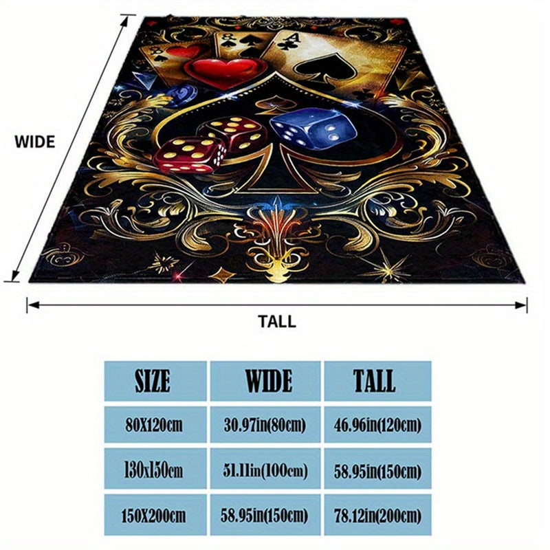 Retro Poker and Dice Design Polyester Blanket - 100% Plush Material, Warm, Lightweight, Versatile for Sofa, Bed, Travel, Picnic, Multipurpose Rectangle Chair Mat with Large Coverage Area Over 2.16m² and Longest Side Exceedin