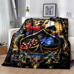 Retro Poker and Dice Design Polyester Blanket - 100% Plush Material, Warm, Lightweight, Versatile for Sofa, Bed, Travel, Picnic, Multipurpose Rectangle Chair Mat with Large Coverage Area Over 2.16m² and Longest Side Exceedin