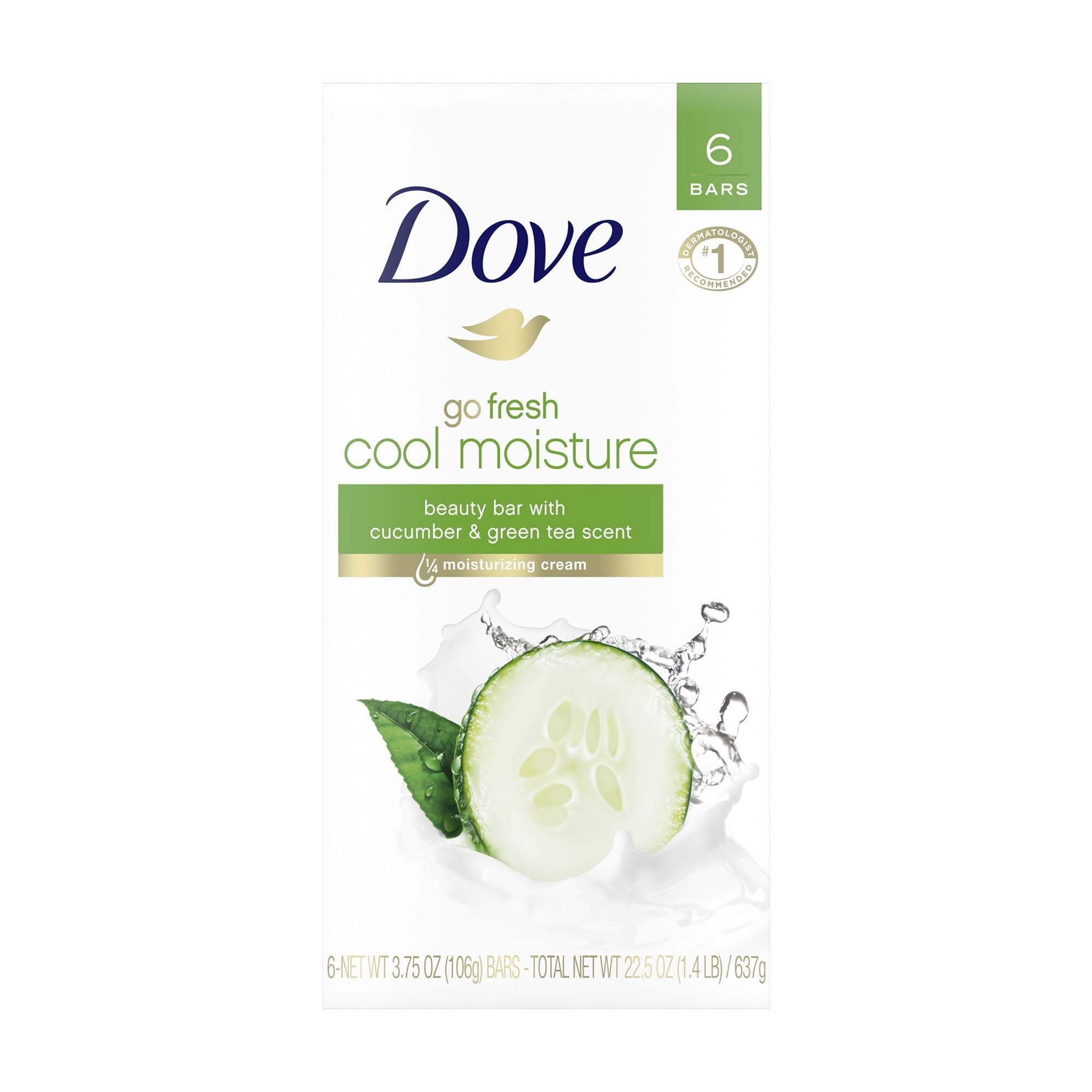 Dove Cool Moisture Cucumber And Green Tea Beauty Bar 22.50 oz 6 Bars