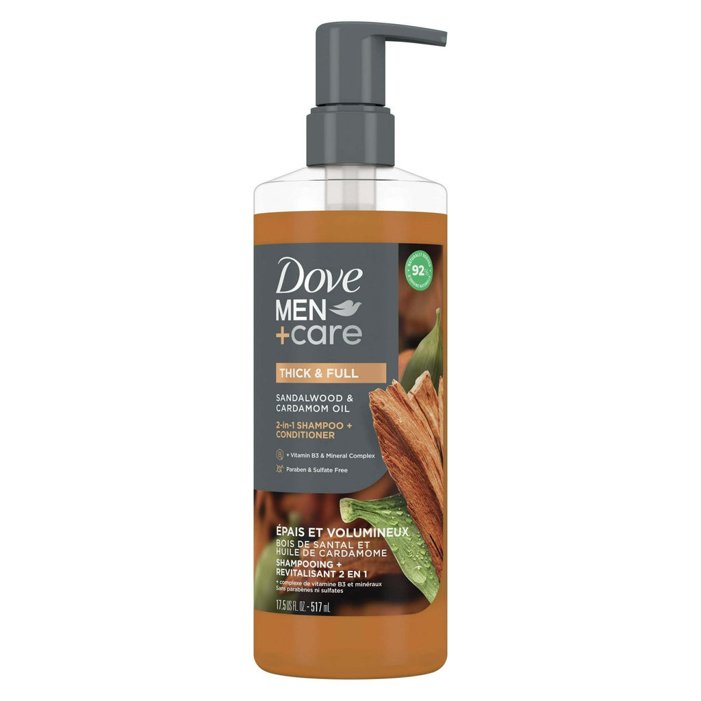 Dove Men+Care 2-in-1 Men's Shampoo + Conditioner, Sandalwood & Cardamom Oil All Hair Type, 17.5 oz