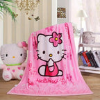 For Hello Kitty Anime-Themed Flannel Blanket, Glam Style, Digital Print, All-Season Comfort, Tear-Resistant, Knitted Craftsmanship, Polyester, with Applique Embellishment, for Cozy Plush Flannel Cover