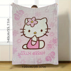 For Hello Kitty Anime-Themed Flannel Blanket, Glam Style, Digital Print, All-Season Comfort, Tear-Resistant, Knitted Craftsmanship, Polyester, with Applique Embellishment, for Cozy Plush Flannel Cover