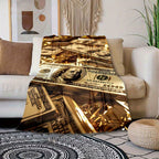 Luxurious Money Print Flannel Blanket – Cozy and Plush Polyester Throw for Sofa, Bed, and Office – Large Size for Camping, Multi-Purpose Gift for All Seasons – Premium Softness and Warmth Lootquake LLC