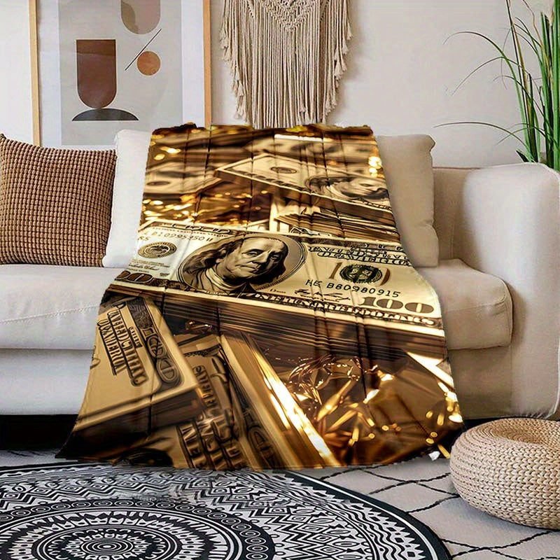 Luxurious Money Print Flannel Blanket – Cozy and Plush Polyester Throw for Sofa, Bed, and Office – Large Size for Camping, Multi-Purpose Gift for All Seasons – Premium Softness and Warmth Lootquake LLC