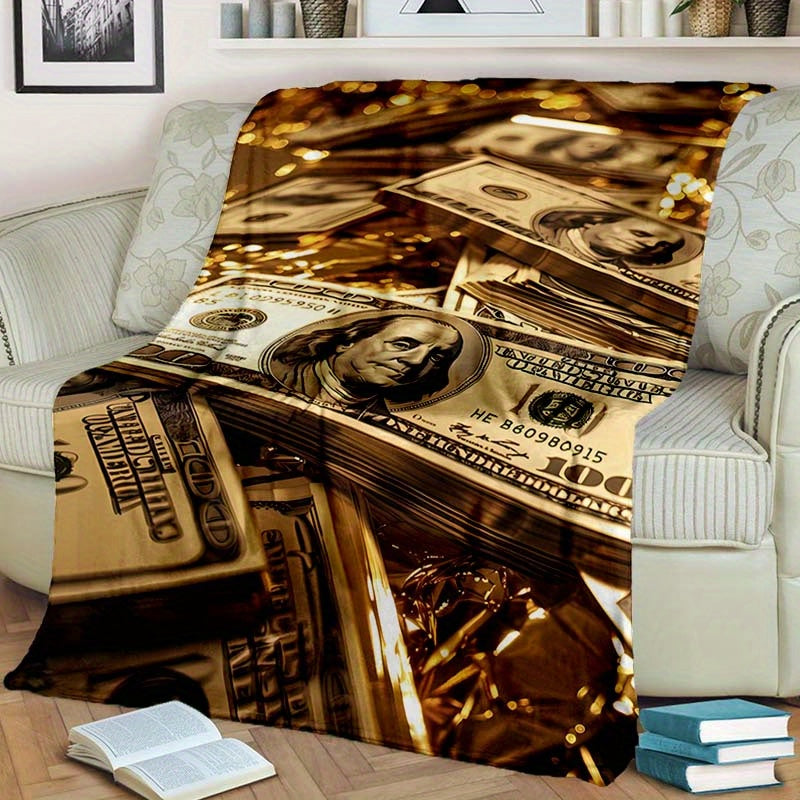 Luxurious Money Print Flannel Blanket – Cozy and Plush Polyester Throw for Sofa, Bed, and Office – Large Size for Camping, Multi-Purpose Gift for All Seasons – Premium Softness and Warmth Lootquake LLC