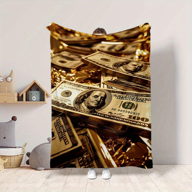 Luxurious Money Print Flannel Blanket – Cozy and Plush Polyester Throw for Sofa, Bed, and Office – Large Size for Camping, Multi-Purpose Gift for All Seasons – Premium Softness and Warmth Lootquake LLC